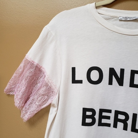 Zara London Berlin Moscow lace sleeve tee - Picture 3 of 5